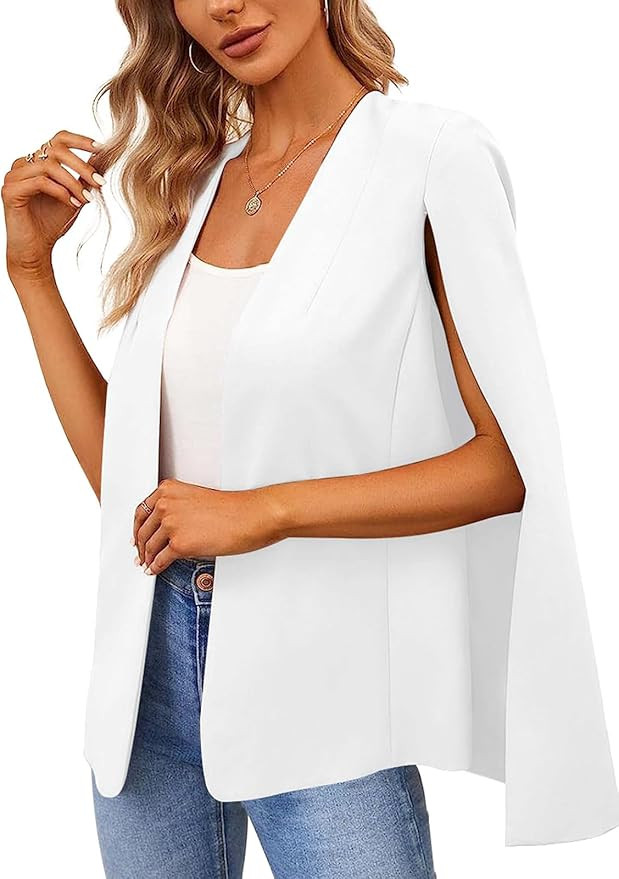 Women's Cape Blazer Split Long Sleeve Open Front Blazer Jacket Business Casual Suit Tops Cardigan... | Amazon (US)