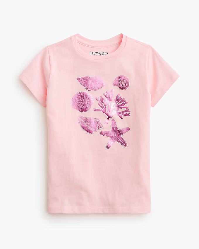 Girls' pink foil seashells graphic tee | J.Crew Factory