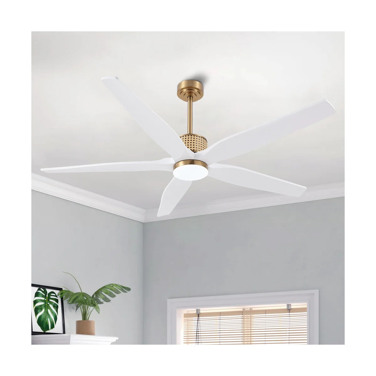 60 Inch. 5 Solid Wood Blades 6-Speed Quiet Reversible DC Motor Indoor Ceiling Fan, 4.5"/12" Down-... | Wayfair North America