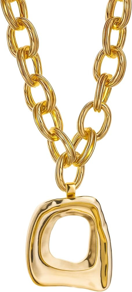 Chunky Gold Statement Necklaces for Women Trendy Lightweight Big Large Thick Spiral/Cross/D Neckl... | Amazon (US)
