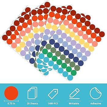 1400 Pcs Colored Dot Stickers, 3/4 Inch Round Color Coding Labels, 10 Color Circle Price Stickers... | Amazon (US)