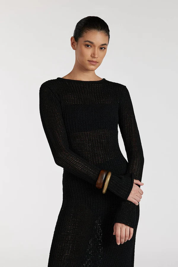 MARGOT BLACK CREW NECK MIDI DRESS | DISSH
