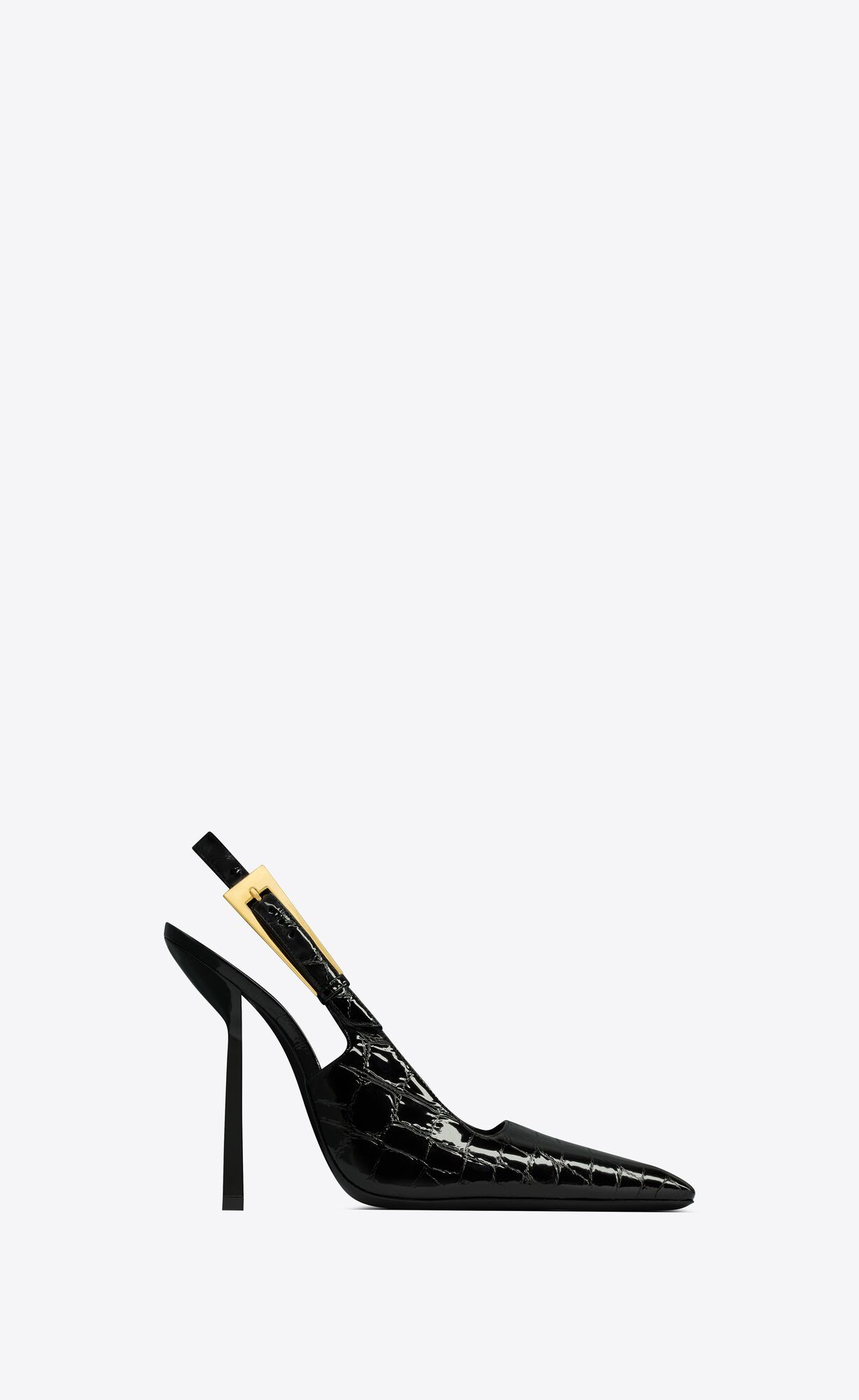 slingback pumps with a square pointed toe and covered asymmetric stiletto heel, featuring a squar... | Saint Laurent Inc. (Global)