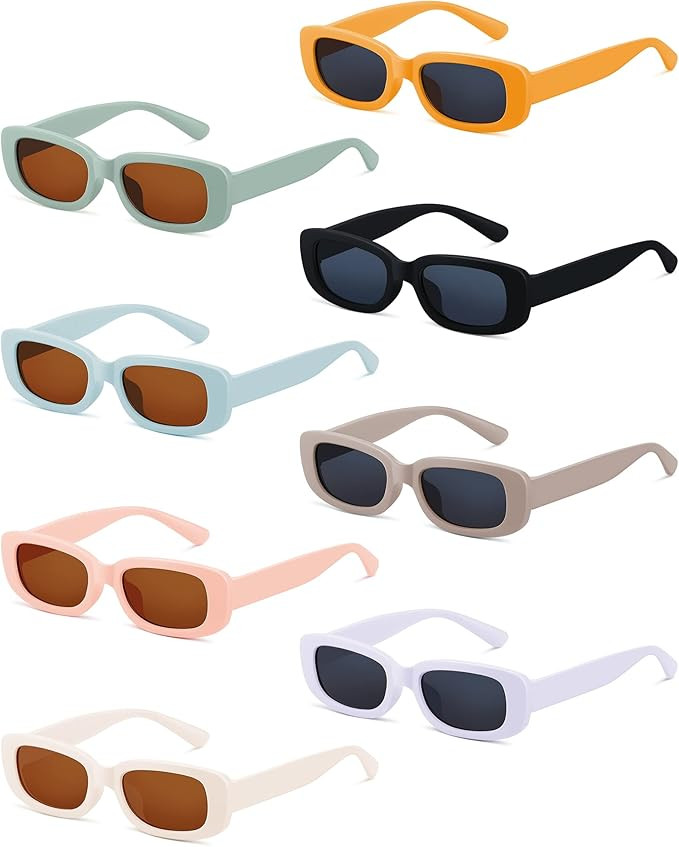 8 Pairs Kids Retro Rectangle Sunglasses Polarized Sunglasses Children Girls Boys Y2K Trendy Eyewe... | Amazon (US)