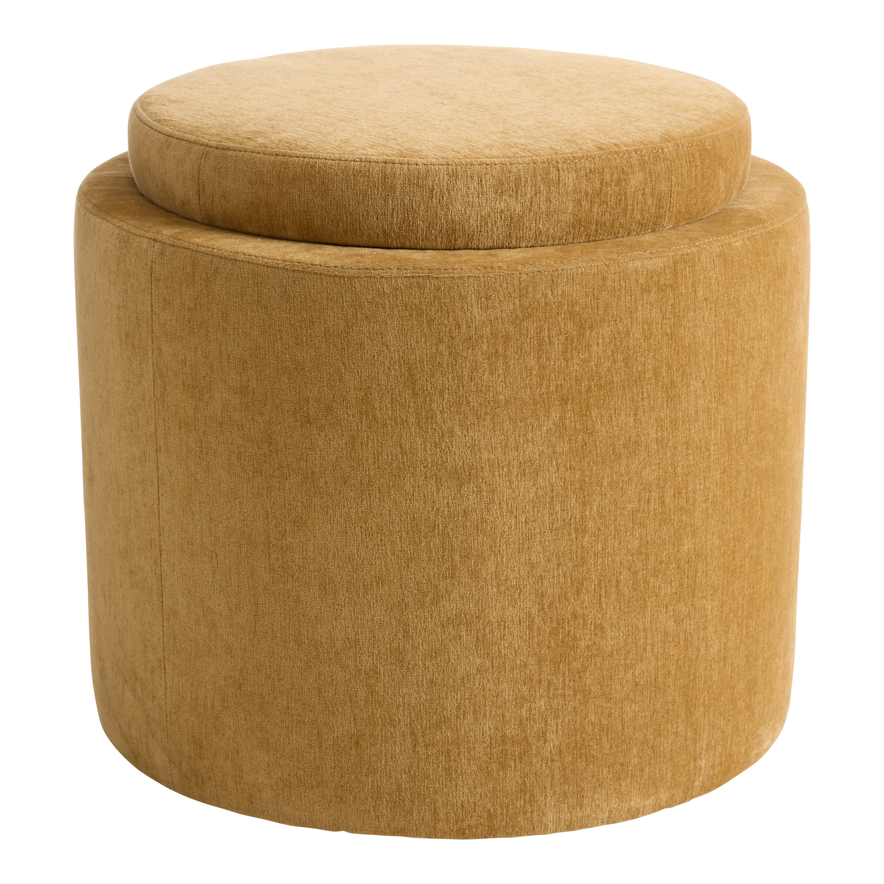 Thompkins Round Basketweave Upholstered Storage Ottoman - World Market | World Market