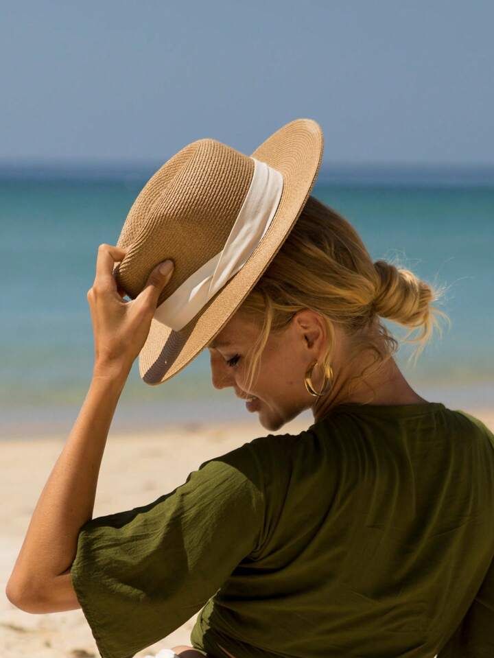 1pc Women Tape Decor Boho Straw Hat For Vacation | SHEIN