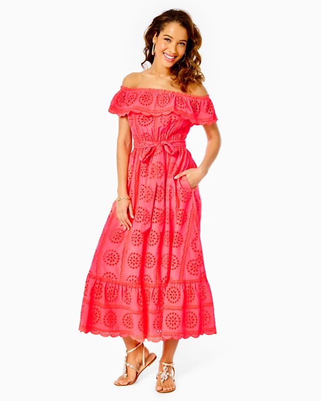 Liabella Off-The-Shoulder Eyelet Midi Dress | Lilly Pulitzer