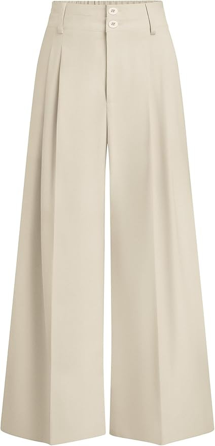 PRETTYGARDEN Womens Spring Wide Leg Palazzo Pants 2026 Trendy Loose Button High Waist Pleated Wor... | Amazon (US)