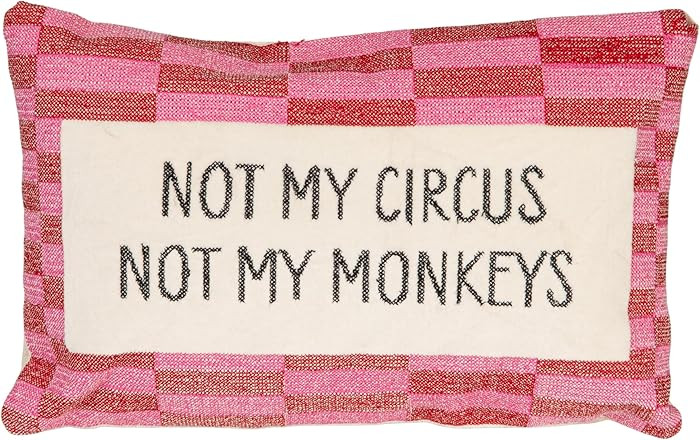Creative Co-Op Cotton Velvet Embroidered Lumbar Pillow with Geometric Pattern Not My Circus…, M... | Amazon (US)