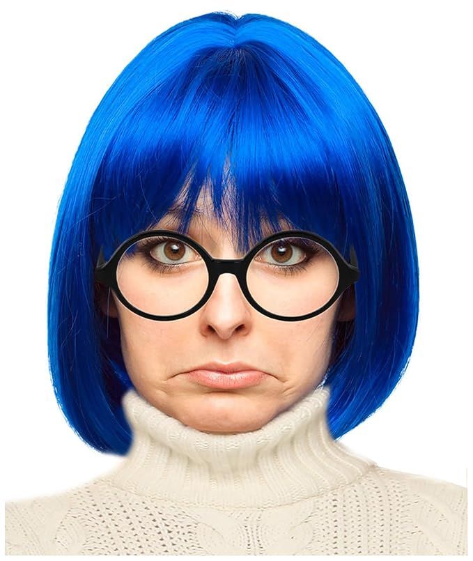 Royal Blue Bob Wig and Glasses Costume Set | Amazon (US)