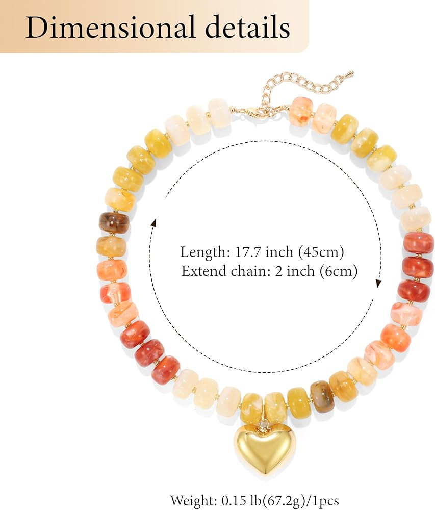 Chunky Heart Necklace for Women, Colorful Acrylic Beaded Statement Puff Heart Necklace, Cute Boho... | Amazon (US)