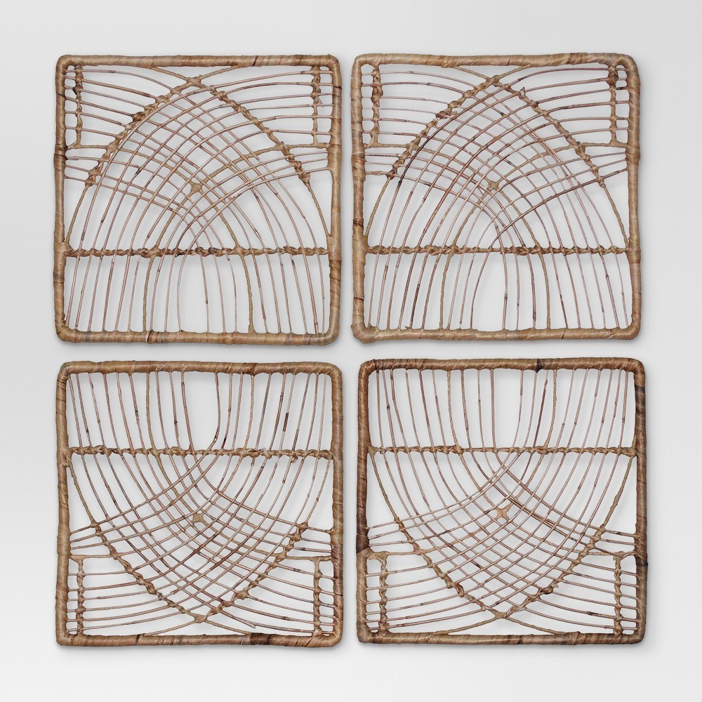 Rattan Wicker Wall Art Set (14""x14"") 4pc - Natural - Threshold | Target
