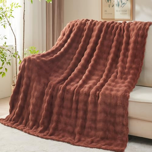 NEWCOSPLAY Throw Blanket for Couch Coffee Super Soft Flannel Fleece 3D Bubble Lightweight Bed Blanket All Season Use (Coffee, Throw(50"x60")) | Amazon (US)