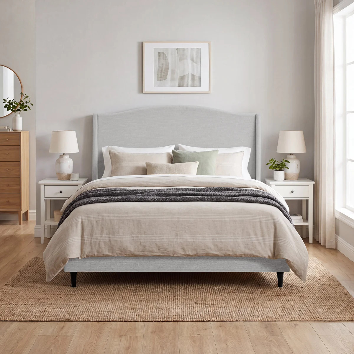 Ana Upholstered Wingback Platform Bed with Curved Headboard | Wayfair North America