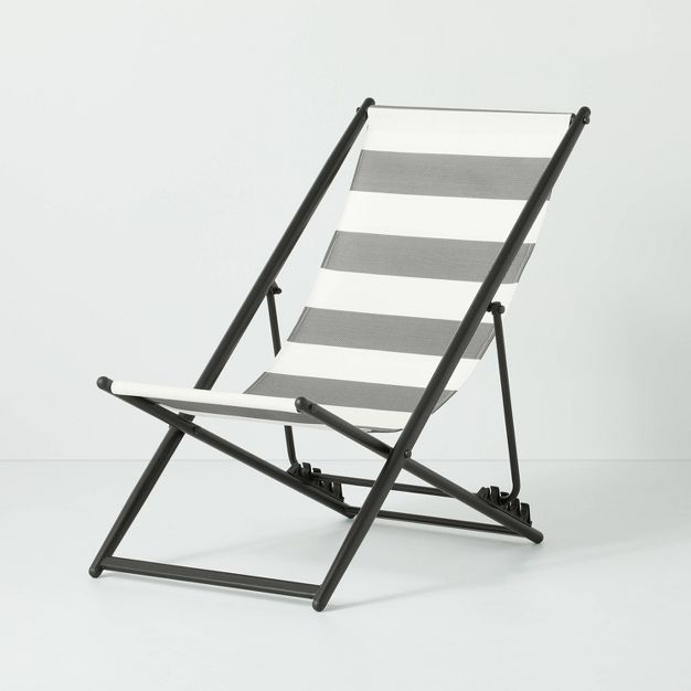 Striped Foldable Beach Lounger Chair Black/White - Hearth & Hand™ with Magnolia | Target