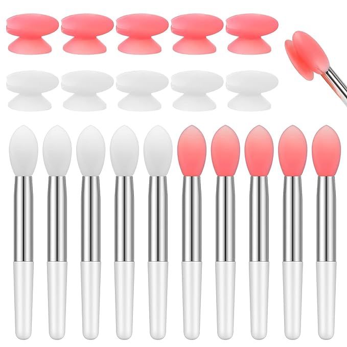 Newtay 20 Pcs Silicone Lip Brush Covers and Lip Brushes for Lipsticks, Lip Gloss, Lip Balm and Ot... | Amazon (US)