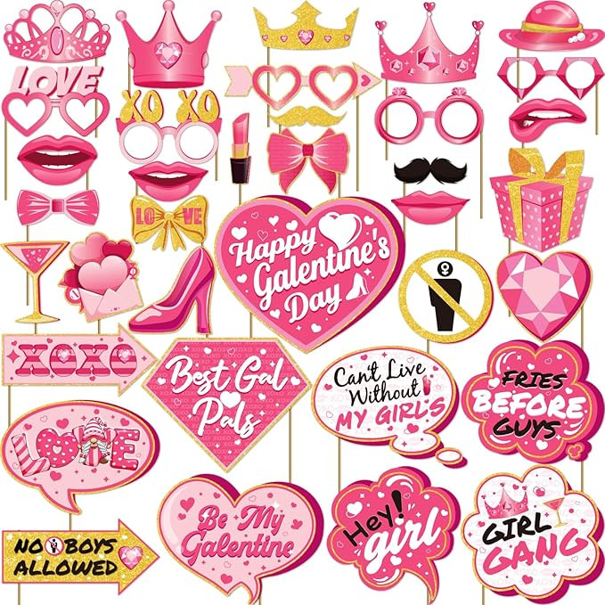 36 Pcs Galentines Photo Booth Props, Galentines Day Photo Booth Props, Galentines Day Decorations... | Amazon (US)