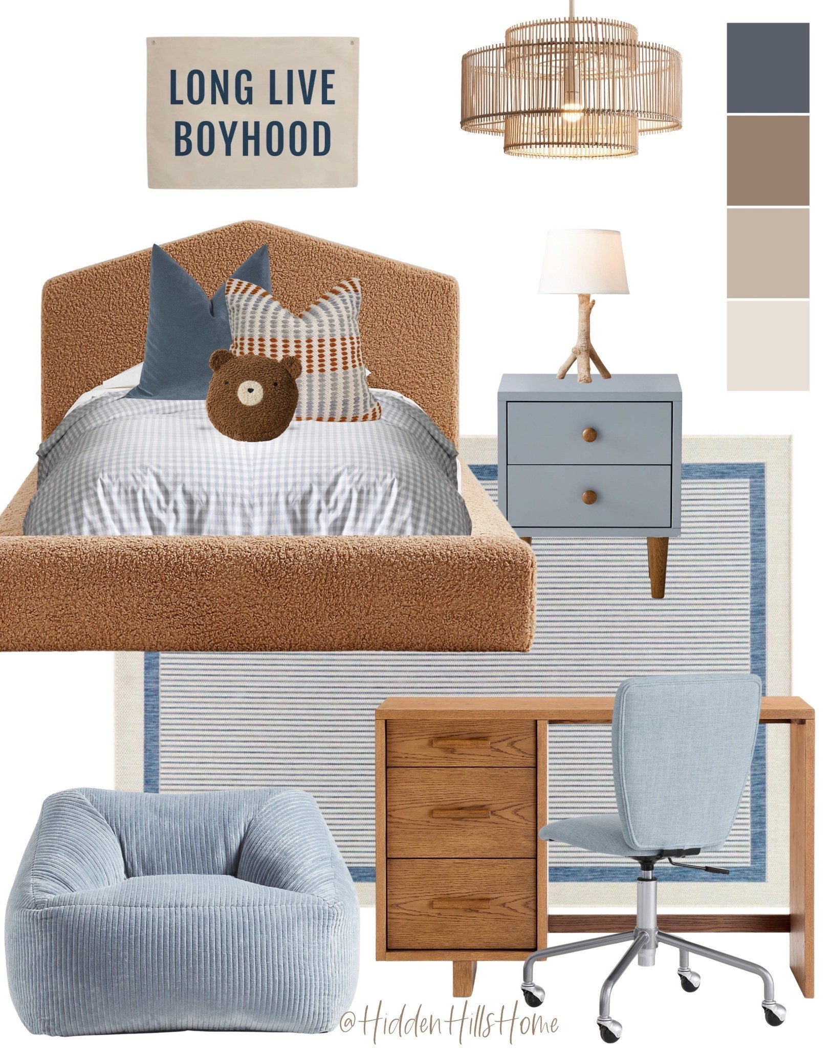 Kids bedroom decor mood board, boys room design, boys bedroom inspiration, home decor, bedding, blue nightstands #boys

#LTKHome #LTKSaleAlert #LTKKids