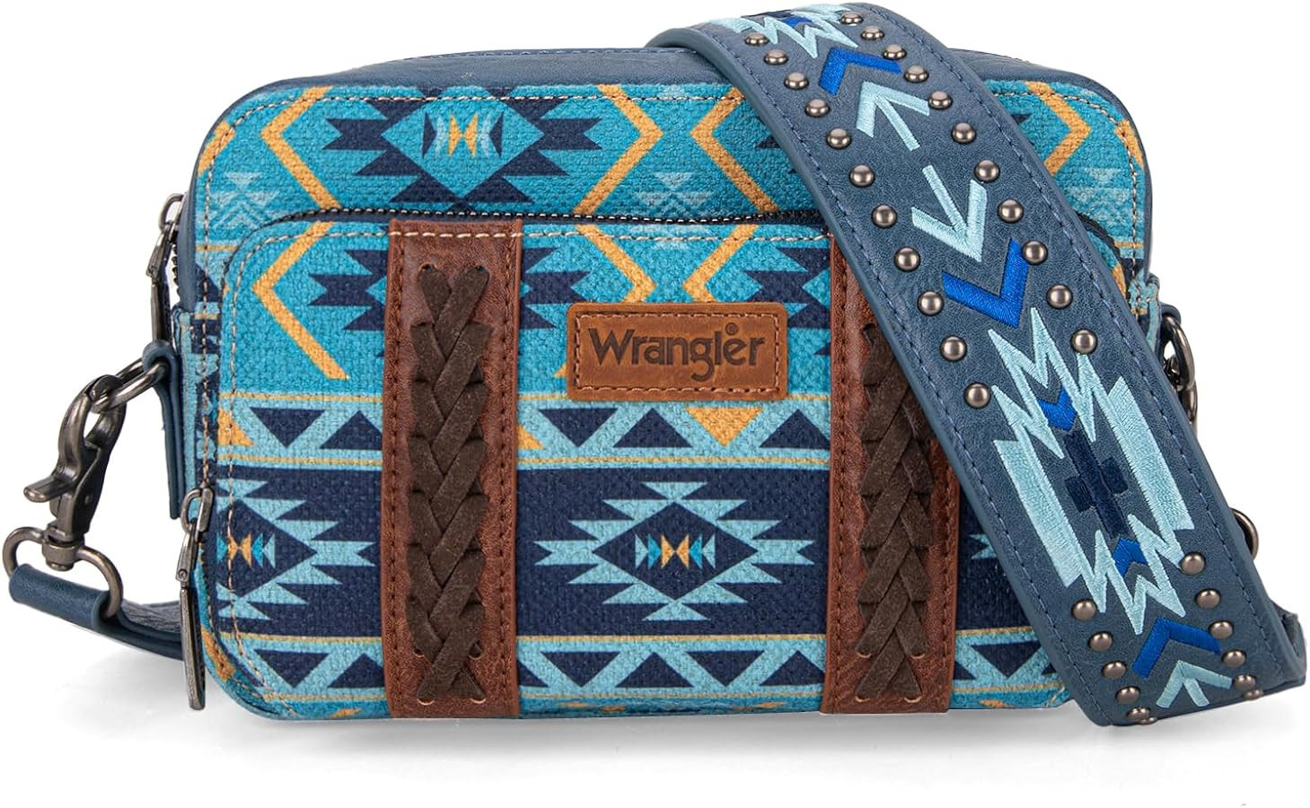 Wrangler Crossbody Bag for Women Boho Aztec Small Multi Pocket Crossover Purse | Amazon (US)