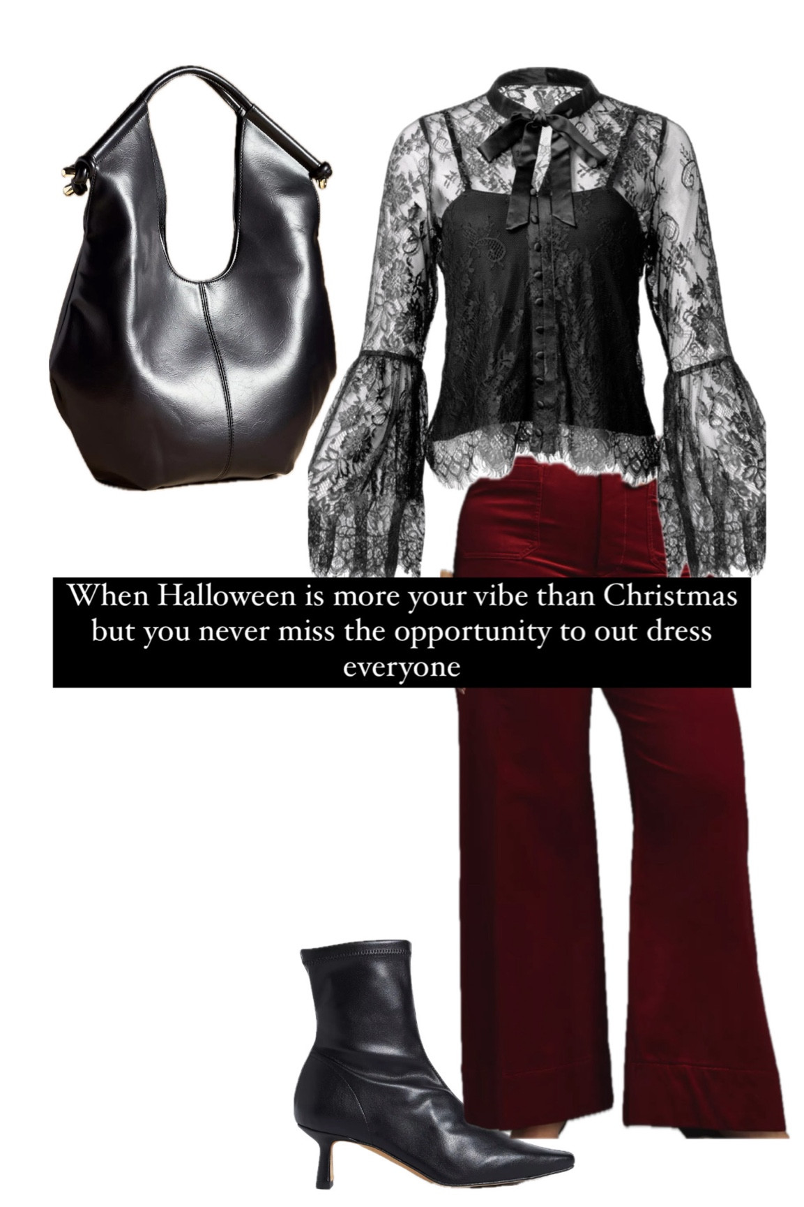 Halloween baddies can also be Christmas baddies! I love a lace moment and pairing it with deep red to give it a more holiday vibe is so good

Holiday outfits, date night outfit, boots, womens style 