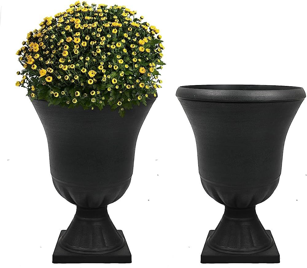 Worth Garden 2-Pack Plastic Urn Planters for Outdoor Plants, 22'' Black Tall Round Classic Resin ... | Amazon (US)