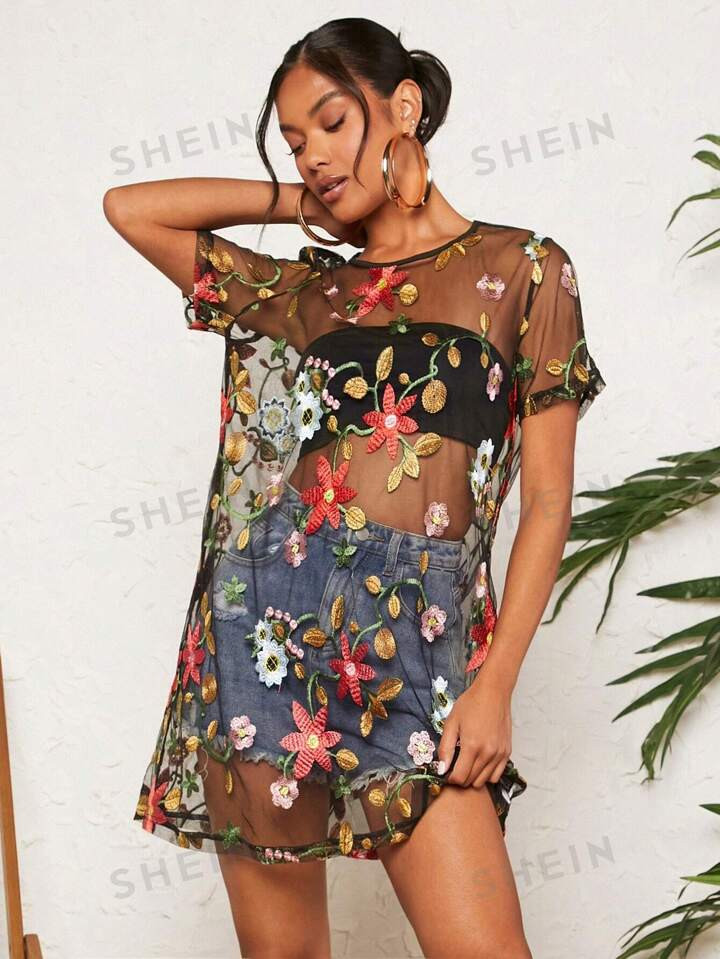 SHEIN TRVLCHIC Summer Vacation Women\ Floral Embroidery Fashion Dress, Sexy Dress, Mother Day Dre... | SHEIN