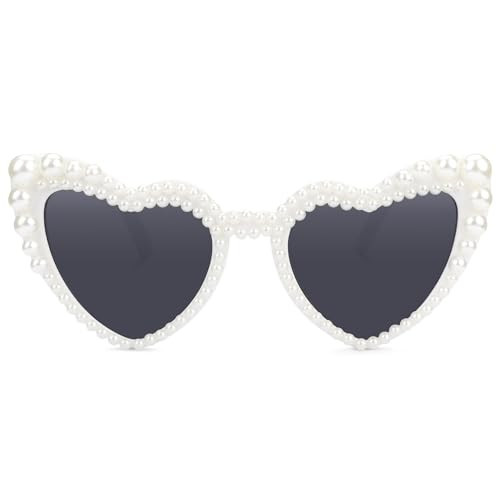YOGFIT Heart Pearl Sunglasses for Women Fashion Classic Love Eye Protection Vintage Cute White Heart Sunglasses | Amazon (US)