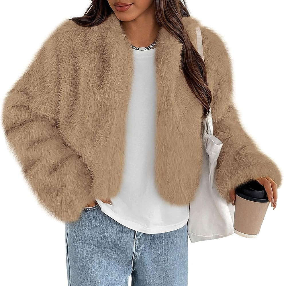 PRETTYGARDEN Womens 2025 Winter Coats Fluffy Cropped Faux Fur Jacket Long Sleeve Open Front Shagg... | Amazon (US)