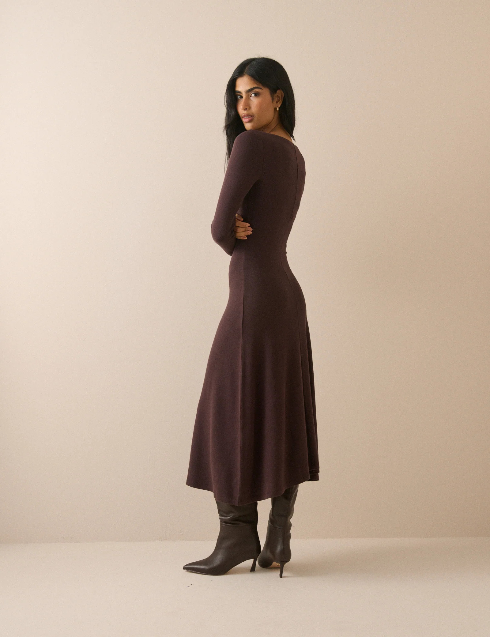Brown Boat Neck Bronte Midi Dress | Nobody's Child