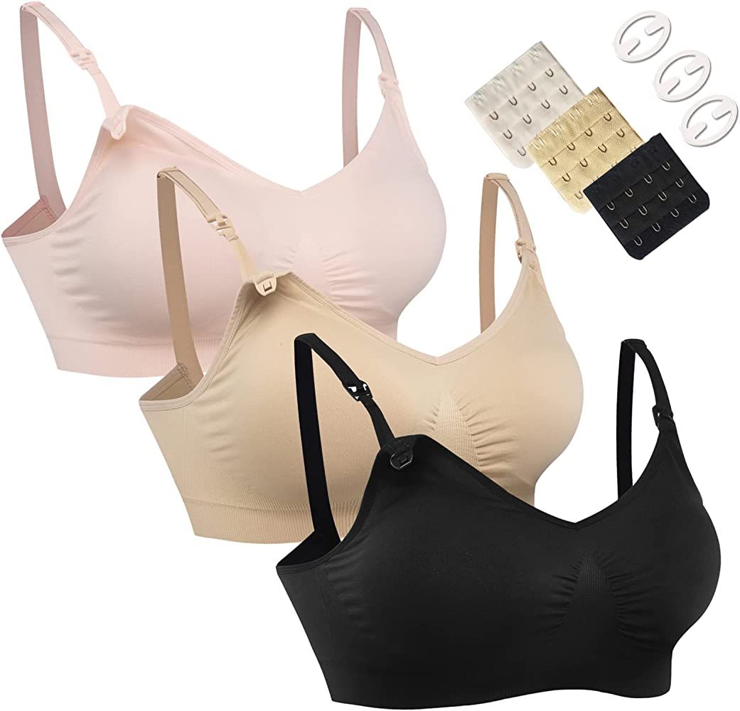 HOFISH 3PACK Full Bust Seamless Nursing Maternity Bras Bralette S-XXL with Extra Bra Extenders & Cli | Amazon (US)