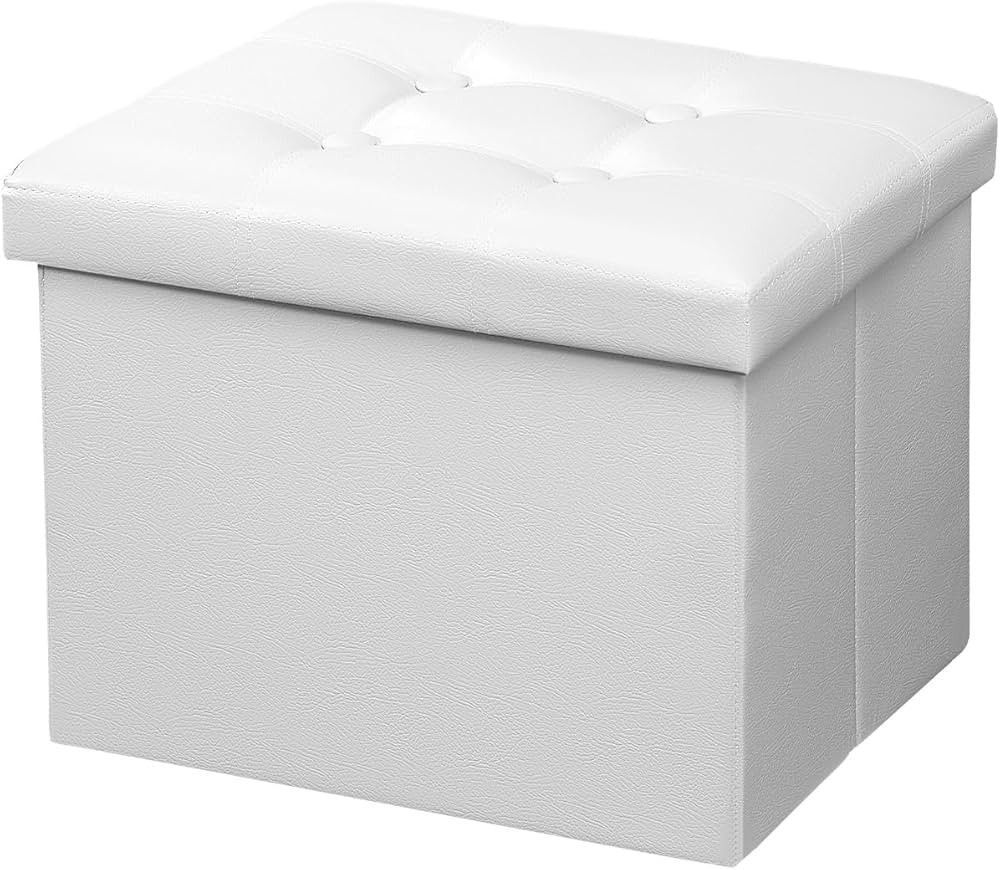 AmasSmile® Storage Ottoman Folding Foot Rest Stool, 17 inch Leather Footstool Bench, Short Ottom... | Amazon (US)