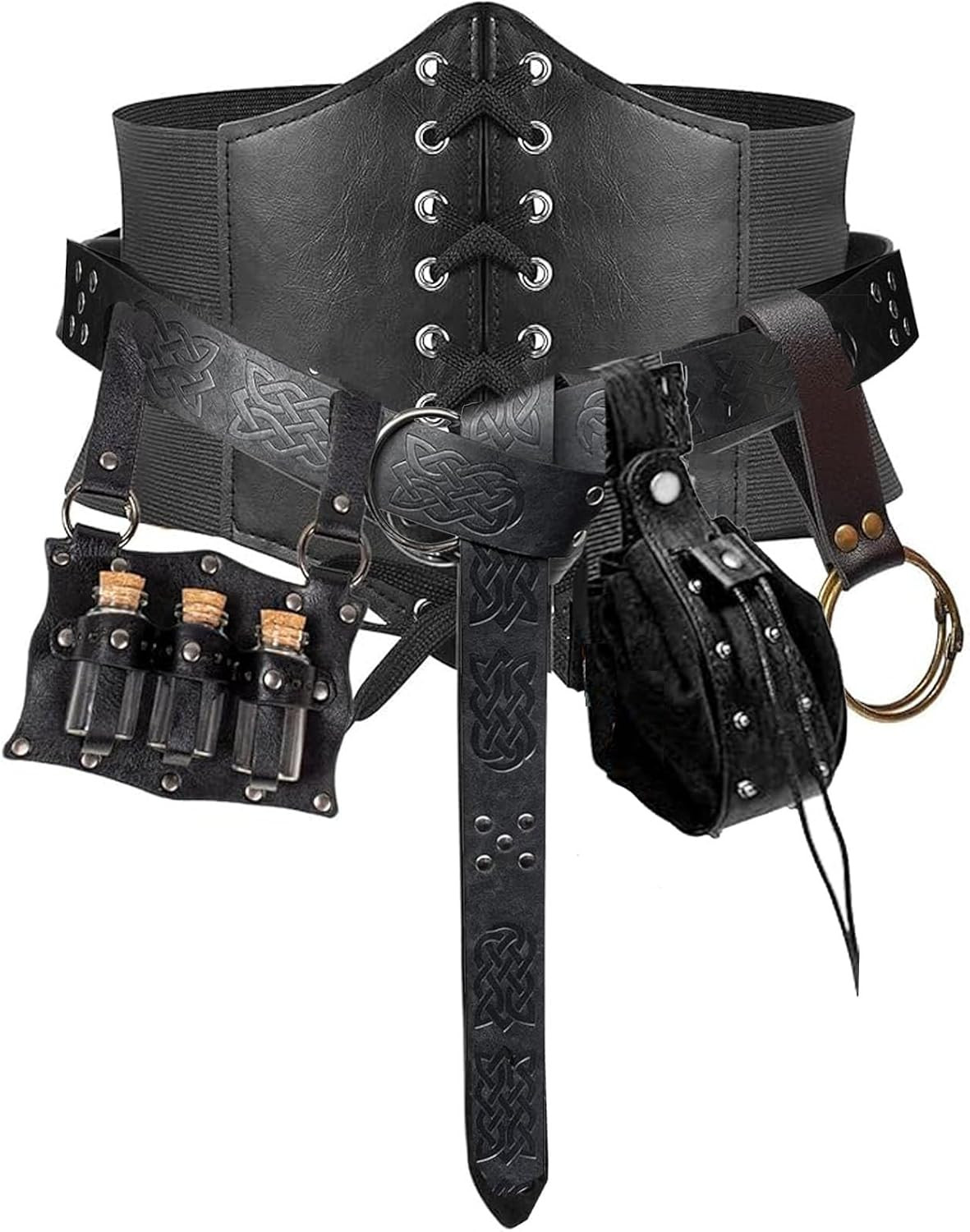 SUMGOGO 5PCS Renaissance Costume Corset Belt Pouch Potion Bottle Vila Sword Frog Hook Medieval Festival Halloween Accessory | Amazon (US)