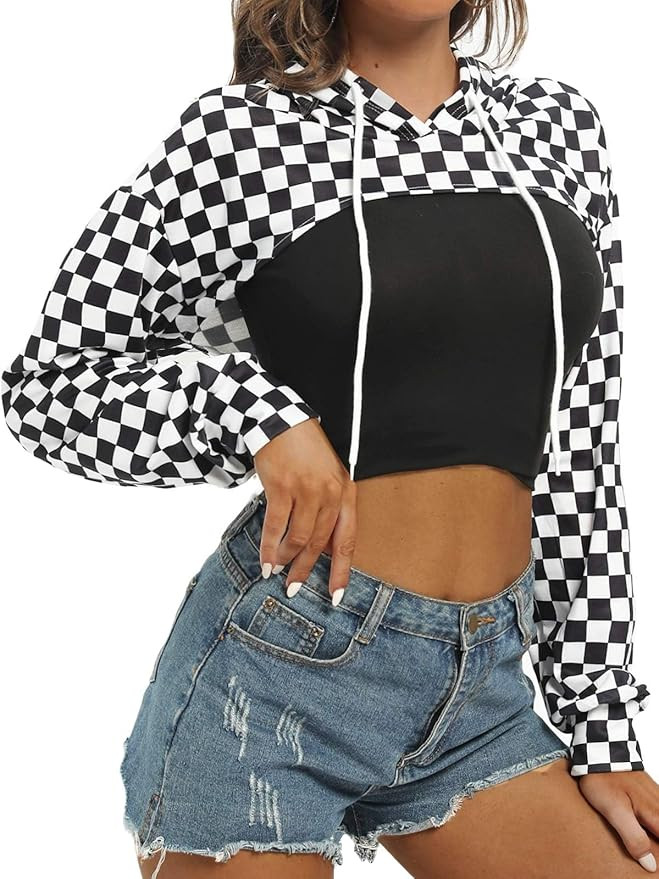 BEJONS Women Long Sleeve Cropped Super Crop Top Hoodies Sweatshirt Aesthetic Punk Hip Hop Dance S... | Amazon (US)