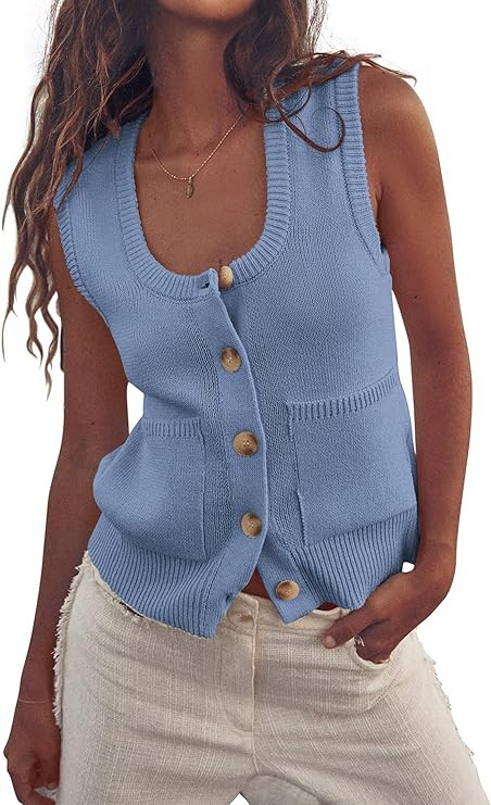 PRETTYGARDEN Women's 2024 Spring Vests Sleeveless Button Down Knitted Tank Tops Casual Y2K Sweate... | Amazon (US)