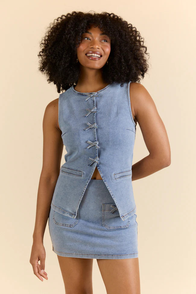 Western Ties Bow Denim Vest | Pink Lily