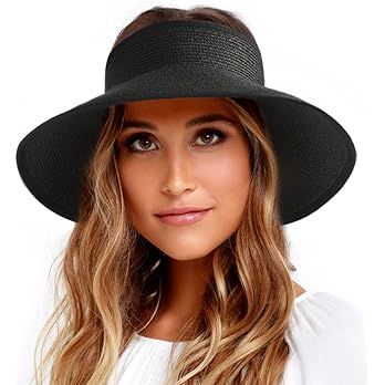 FURTALK Sun Visor Hats for Women Wide Brim Straw Roll-Up Ponytail Summer Beach Hat UV UPF Packabl... | Amazon (US)