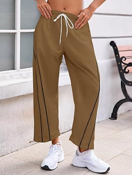 Fisoew Womens Baggy Wide Leg Casual Elastic Waist Cropped Pants | Amazon (US)