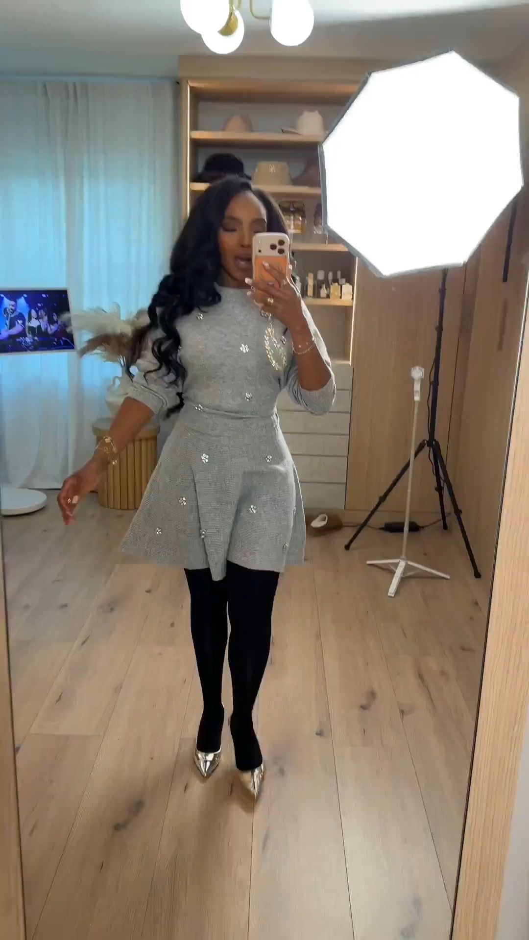 A little sparkle moment — this jeweled knit mini is the perfect mix of cozy and glam. Paired with tights and metallic heels for a festive, polished finish.

Perfect for holiday parties, winter date nights, and elevated seasonal events.

📏 Sizing: dress (small), tights (small)  
Height 5'4" · 138 lbs · 34D bust · 27" waist · 40" hips

Keywords: jeweled knit dress, winter party outfit, cozy glam holiday look, metallic heels outfit, chic winter style

Favorite to revisit later.

Follow me on Instagram and YouTube @kirasfashionfinds



#LTKootd #LTKmomlife #LTKgrwm