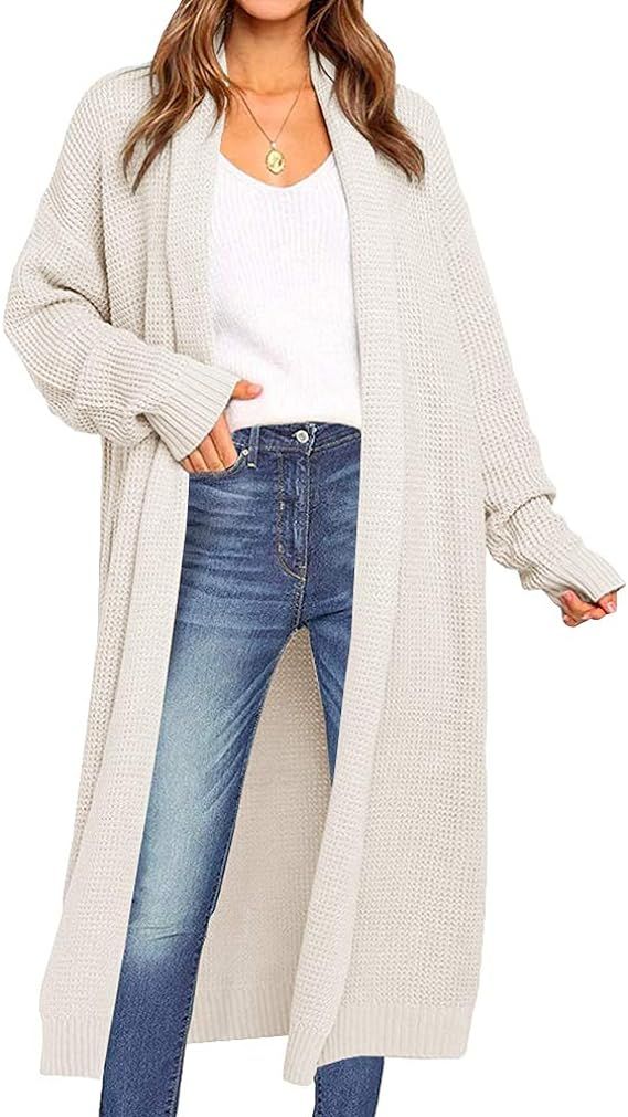 Chang Yun Women's Maxi Cardigan Duster Long Sleeve Chunky Knit Open Front Sweater Coat with Pocke... | Amazon (US)