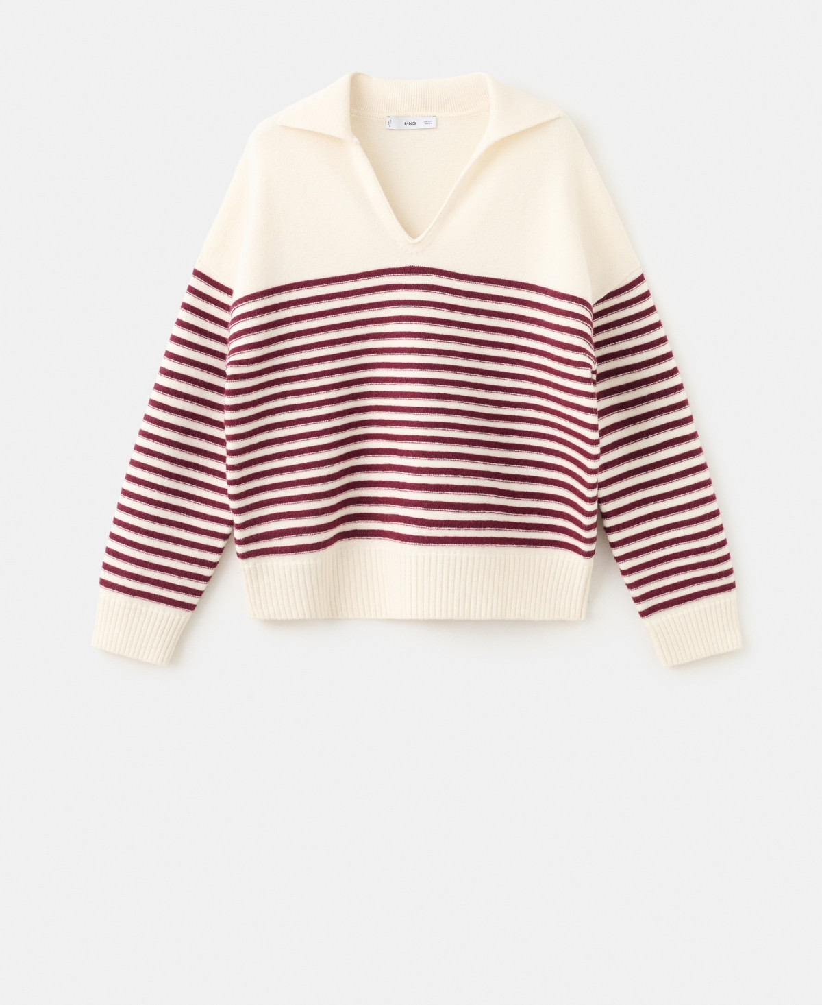 Mango Women's Striped Polo-Neck Sweater - Ecru | Macy's