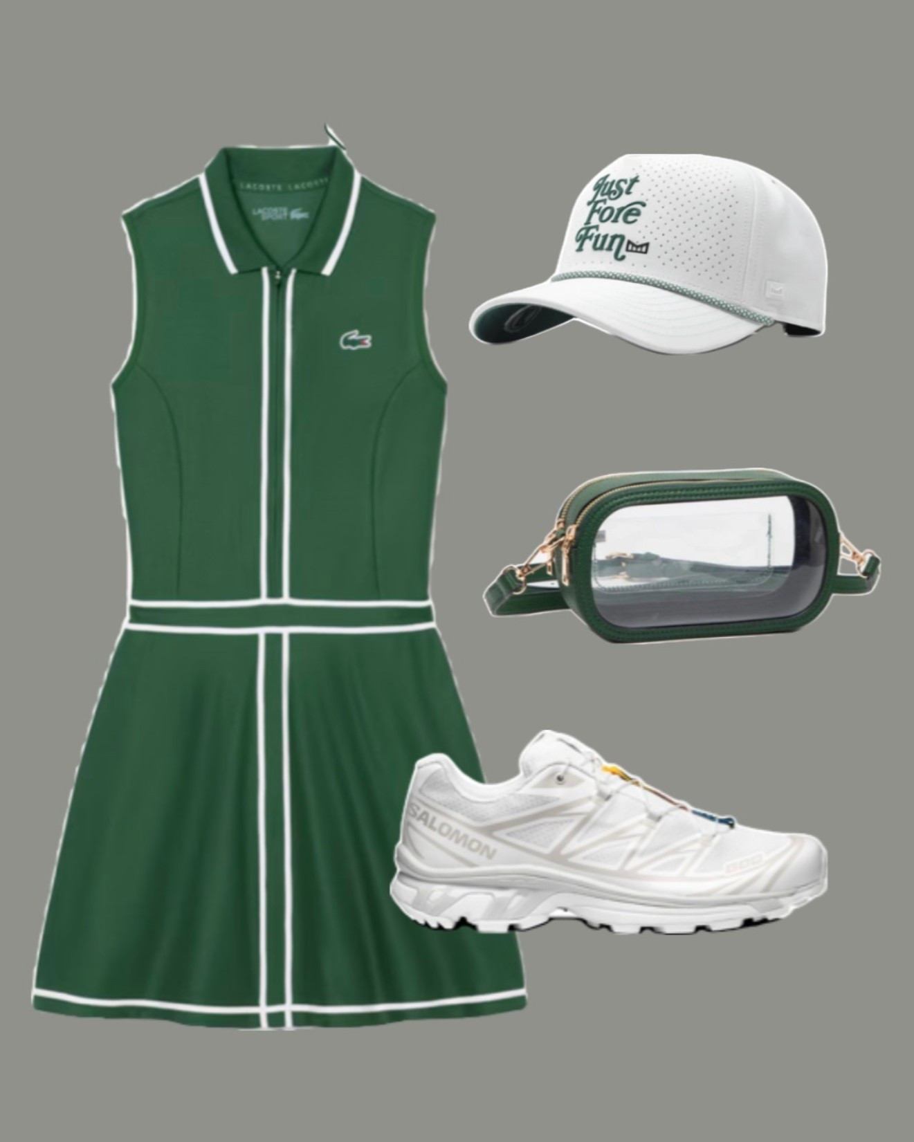 Green athletic dress, green golf dress, waste management outfit, white sneakers, golf tournament outfit, golf girl outfits, white golf hat, clear bag 

#LTKActive #LTKfitnessgoals