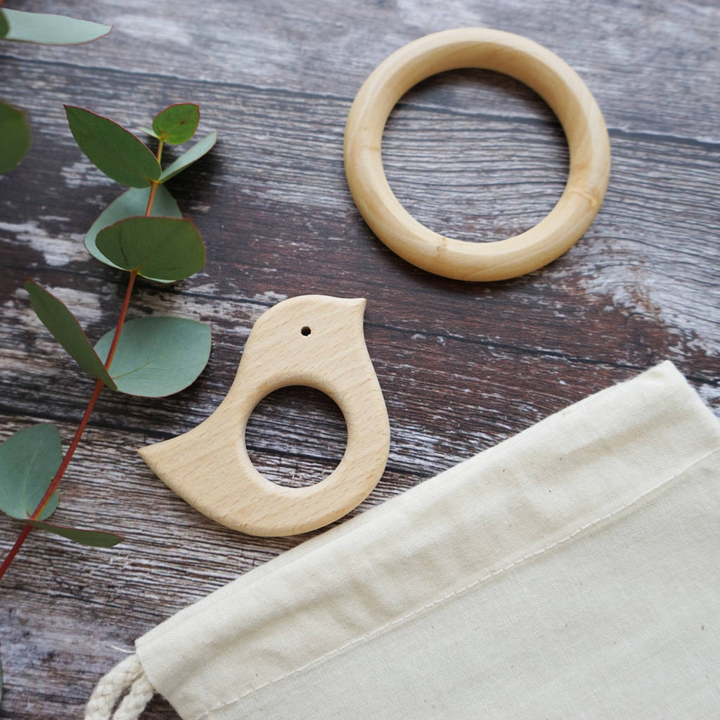 Wooden Baby Bird And Teether Set | Notonthehighstreet.com UK
