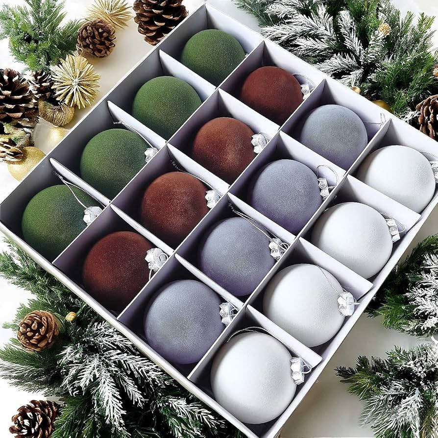 16 Pcs Velvet Christmas Balls Ornaments, 3.15" Shatterproof Flocked Christmas Tree Ornaments, Vel... | Amazon (US)