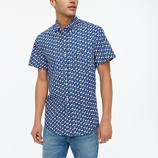 Short-sleeve flamingo-print slim casual shirt | J.Crew Factory