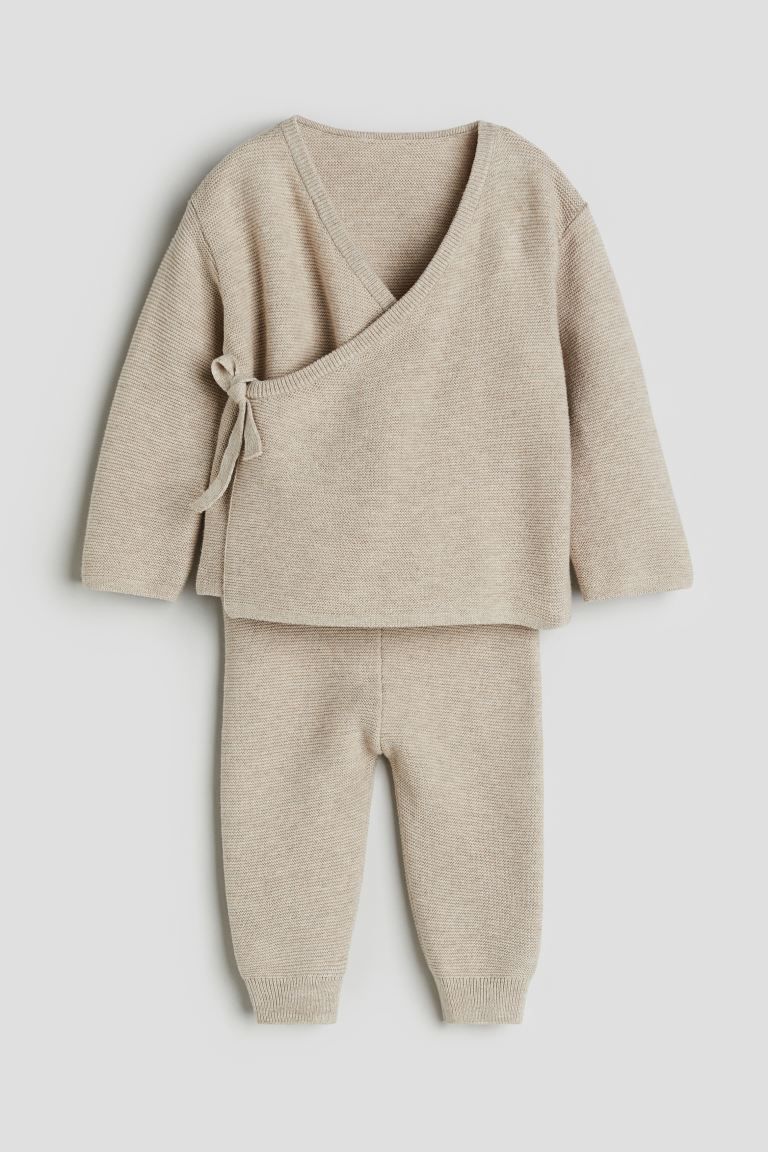 2-piece Purl-knit Cotton Set - Beige - Kids | H&M US | H&M (US + CA)