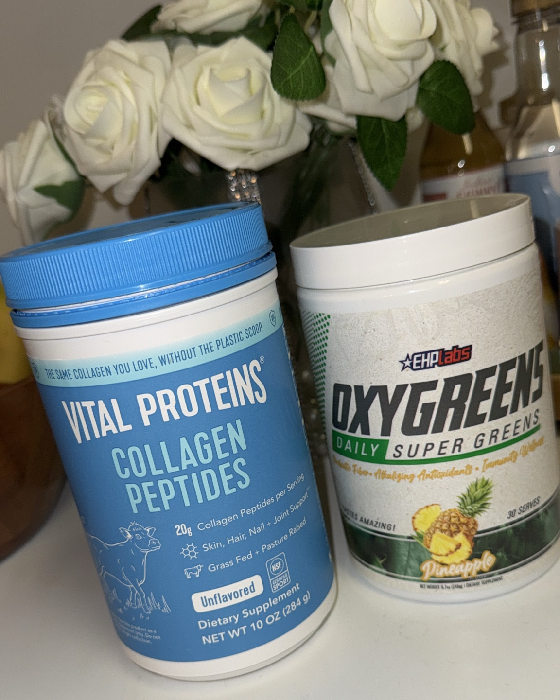 My morning go-to: collagen protein and oxygreens for a quick and easy green juice! Perfect for a beauty boost and staying on top of my wellness goals. Linking my favorite brands here so you can grab yours! 
#Wellness #HealthTips #MorningRoutine #HealthyLifestyle #GreenJuice #CollagenProtein #DailySupplements #LTKWellness #LTKHealthyLiving #MorningVibes

#LTKHome #LTKFitness #LTKActive