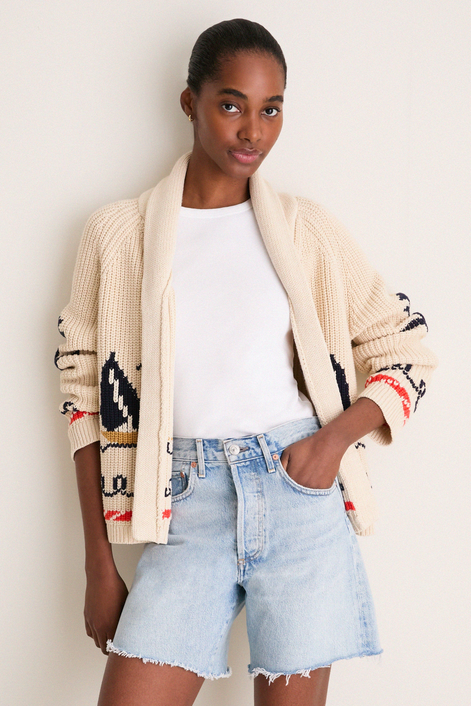 Cream Sailboat Lodge Cardigan | Tuckernuck (US)