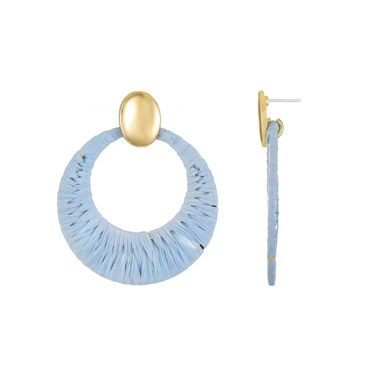 Time and Tru Woven Raffia and Goldtone Earring, Blue, 1 Pair | Walmart (US)