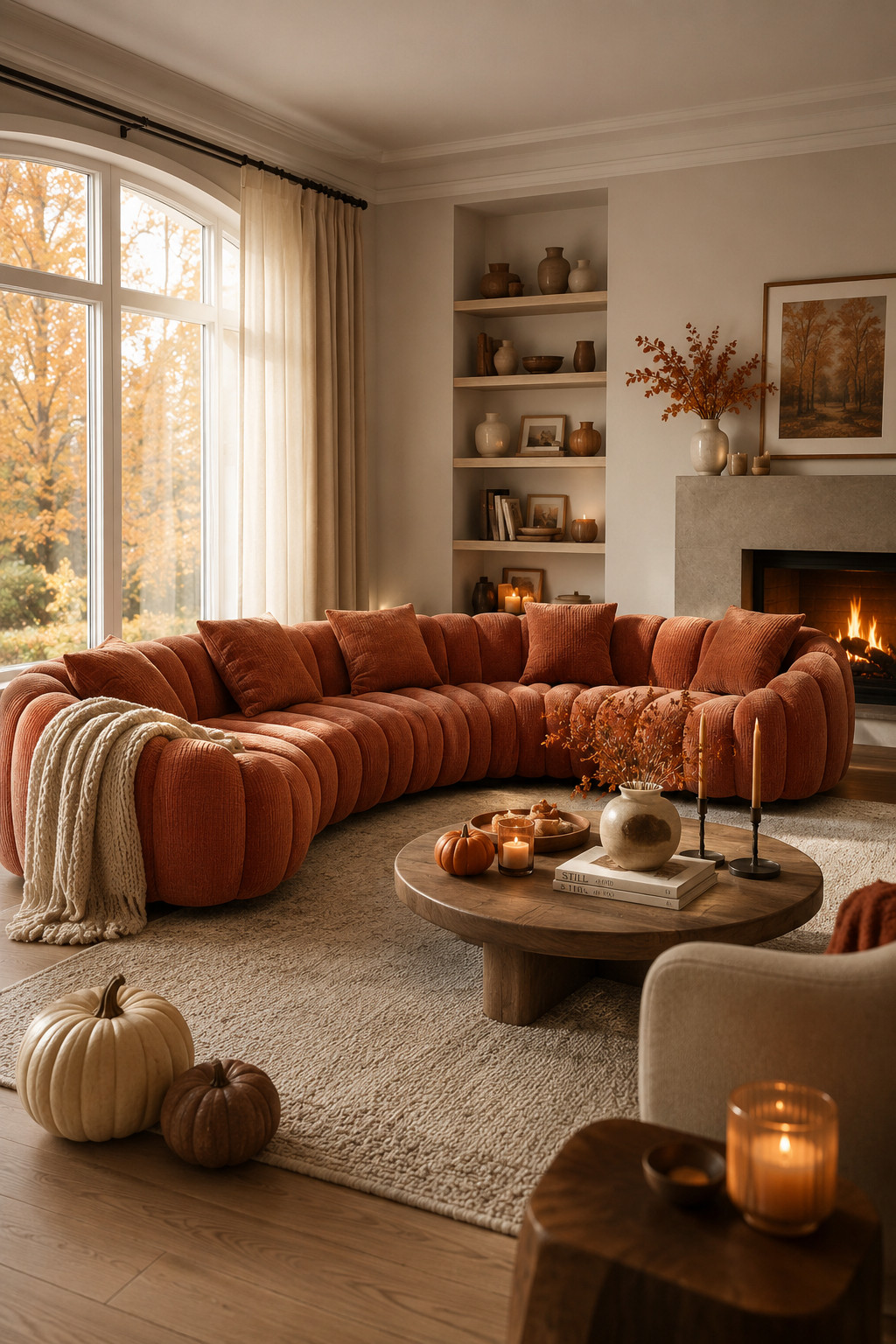 Obsessed with this Wayfair sectional for a modern fall living room refresh 🍁 The warm rust color already gives major fall vibes, and the oversized curved design looks so cozy for movie nights, hosting, or just lounging all season long. Style it with cream throws, warm wood accents, candles, and a few neutral pumpkins for the easiest elevated fall setup. Plus, it’s on sale, which makes this statement sectional even better. #Wayfair #WayfairFinds #WayfairSale #SectionalSofa #LivingRoomSectional #FallLivingRoom #FallLivingRoomRefresh #CozyLivingRoom #ModernLivingRoom #LivingRoomIdeas #FallHome #FallDecor #HomeDecor #FurnitureSale #SofaFinds #CozyHome #AutumnDecor #LivingRoomInspo 

 #LTKSeasonal #LTKHome #LTKSaleAlert