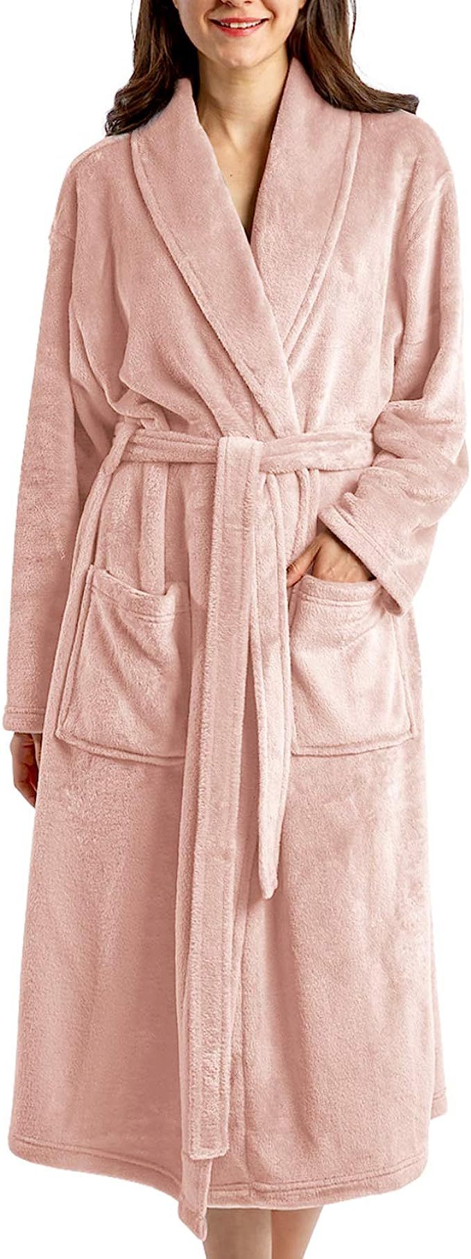 Hallmark Bathrobes for Women, Soft Womens Robes Long Plush Robe Pink Grey White | Amazon (US)